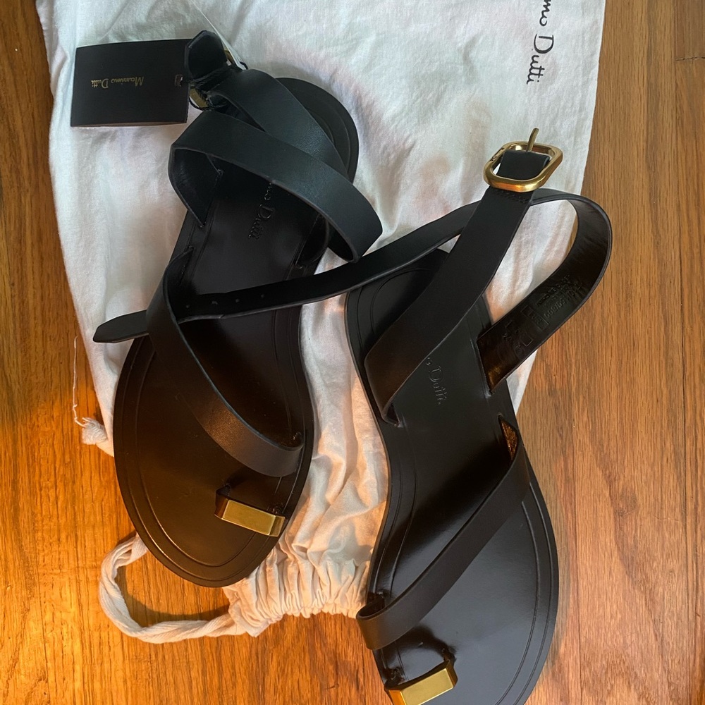 MASSIMO DUTI Black Strappy Sandals with Gold Buckle